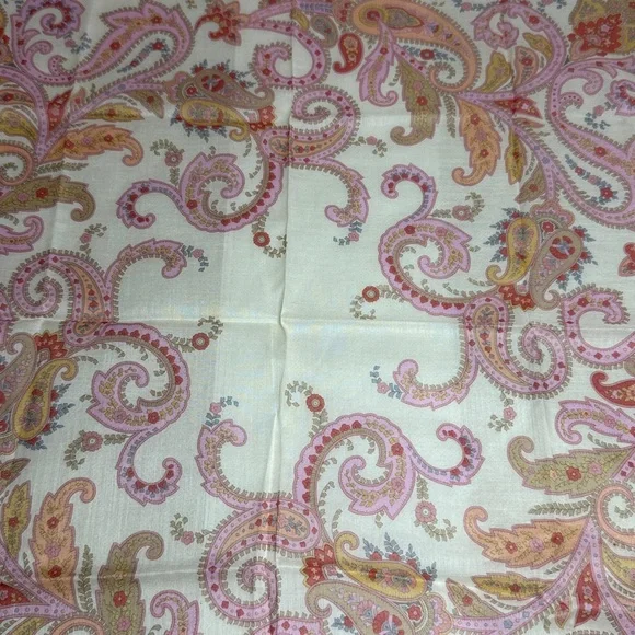 Yves Saint Laurent Pink and Cream Paisley Handkerchief Scarf 18x18in - Picture 9 of 9